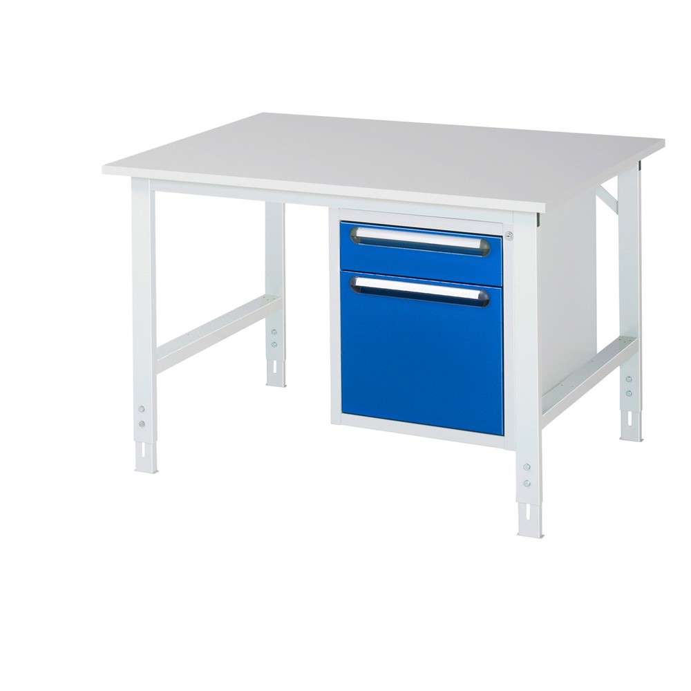 Product afbeelding: In hoogte verstelbare werktafel RAU serie TOM, hxbxd 760-1.080 x 1.250 x 1.000 mm, 2 lades, werkblad met melaminelaag