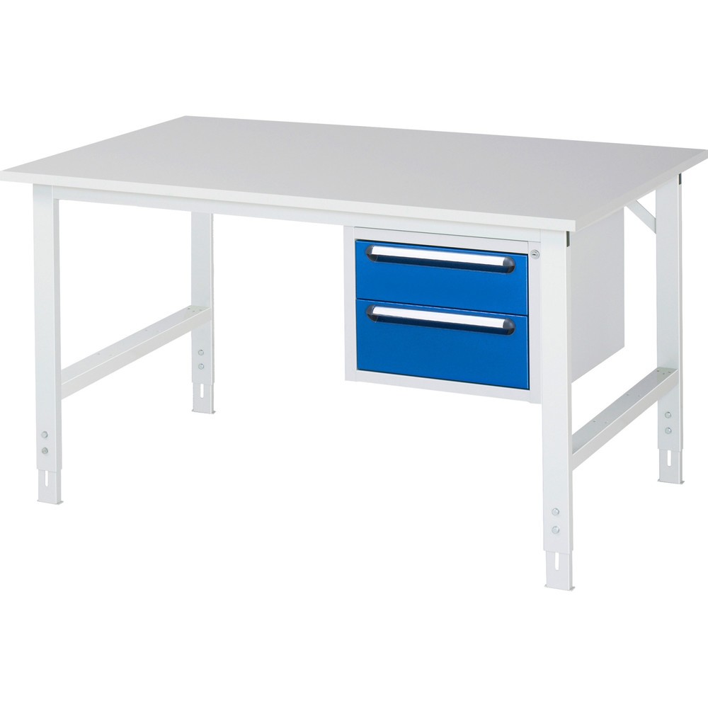 Product afbeelding: In hoogte verstelbare werktafel RAU serie TOM, hxbxd 760-1.080 x 1.500 x 1.000 mm, 2 lades, werkblad met melaminelaag