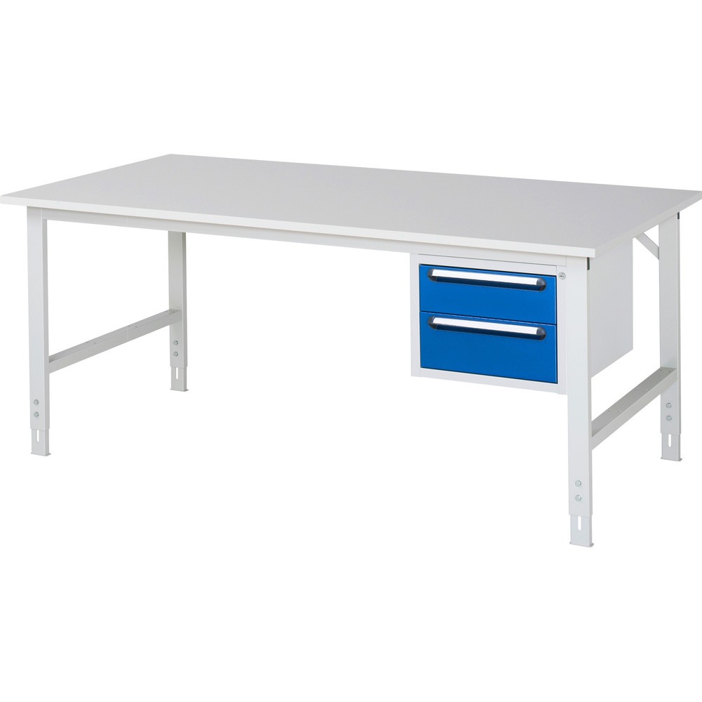 Product afbeelding: In hoogte verstelbare werktafel RAU serie TOM, hxbxd 760-1.080 x 2.500 x 1.000 mm, 2 lades, werkblad met melaminelaag