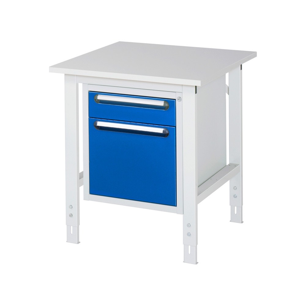 Product afbeelding: In hoogte verstelbare werktafel RAU serie TOM, hxbxd 760-1.080 x 750 x 800 mm, 2 lades, werkblad met melaminelaag