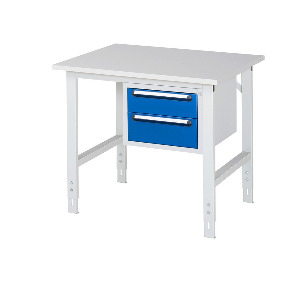 Product afbeelding: In hoogte verstelbare werktafel RAU serie TOM, hxbxd 760-1.080 x 1.000 x 800 mm, 2 lades, werkblad met melaminelaag