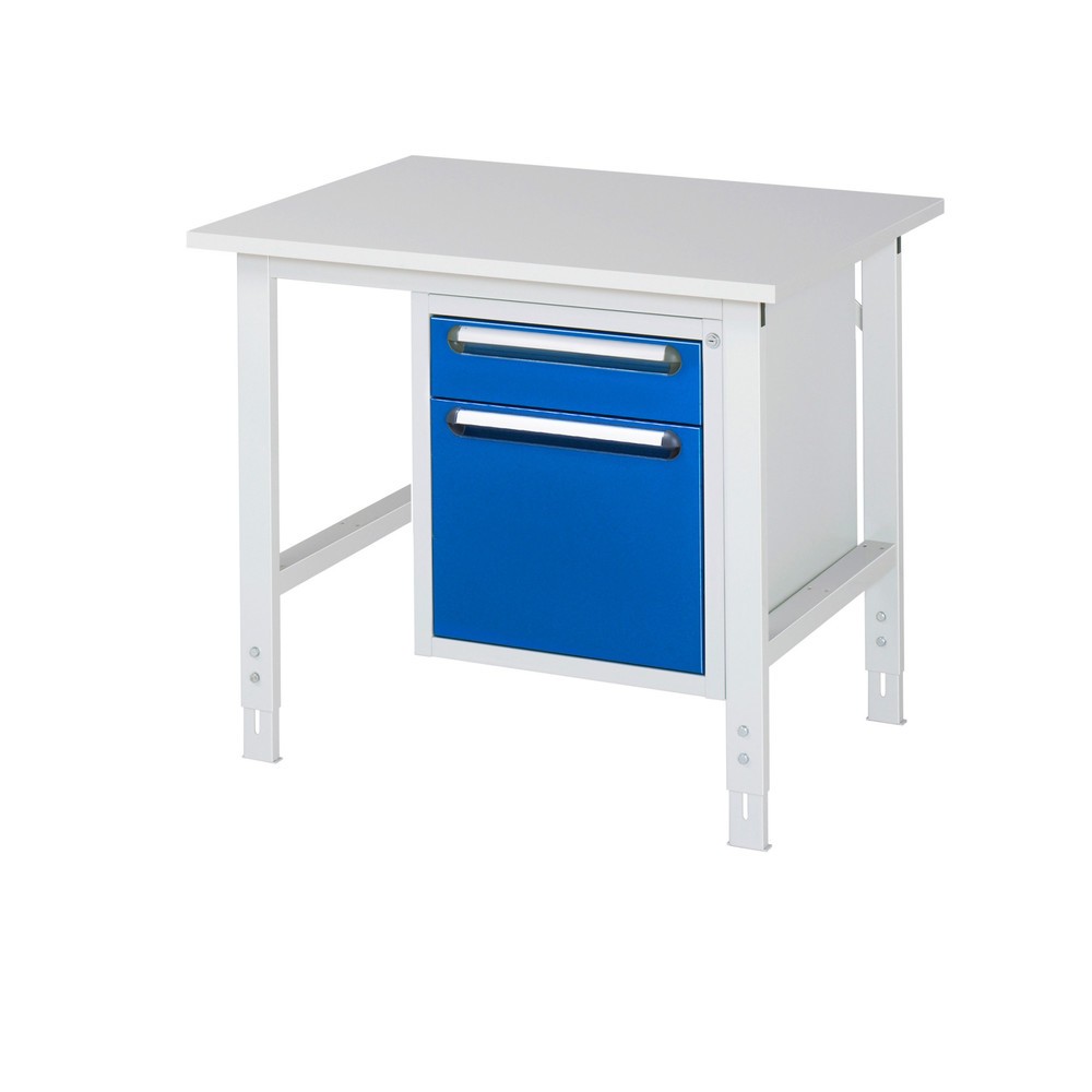 Product afbeelding: In hoogte verstelbare werktafel RAU serie TOM, hxbxd 760-1.080 x 1.000 x 800 mm, 2 lades, werkblad met melaminelaag