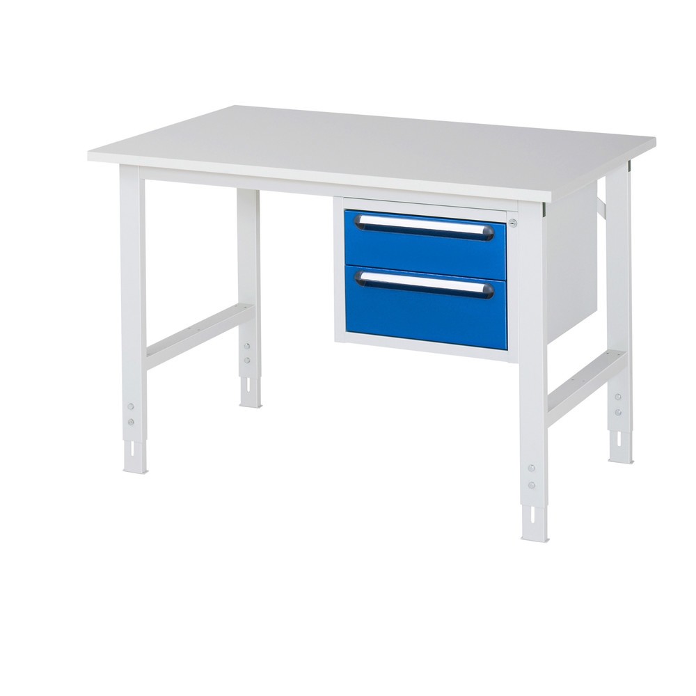 Product afbeelding: In hoogte verstelbare werktafel RAU serie TOM, hxbxd 760-1.080 x 1.250 x 800 mm, 2 lades, werkblad met melaminelaag