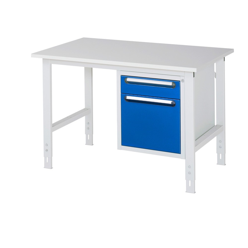 Product afbeelding: In hoogte verstelbare werktafel RAU serie TOM, hxbxd 760-1.080 x 1.250 x 800 mm, 2 lades, werkblad met melaminelaag
