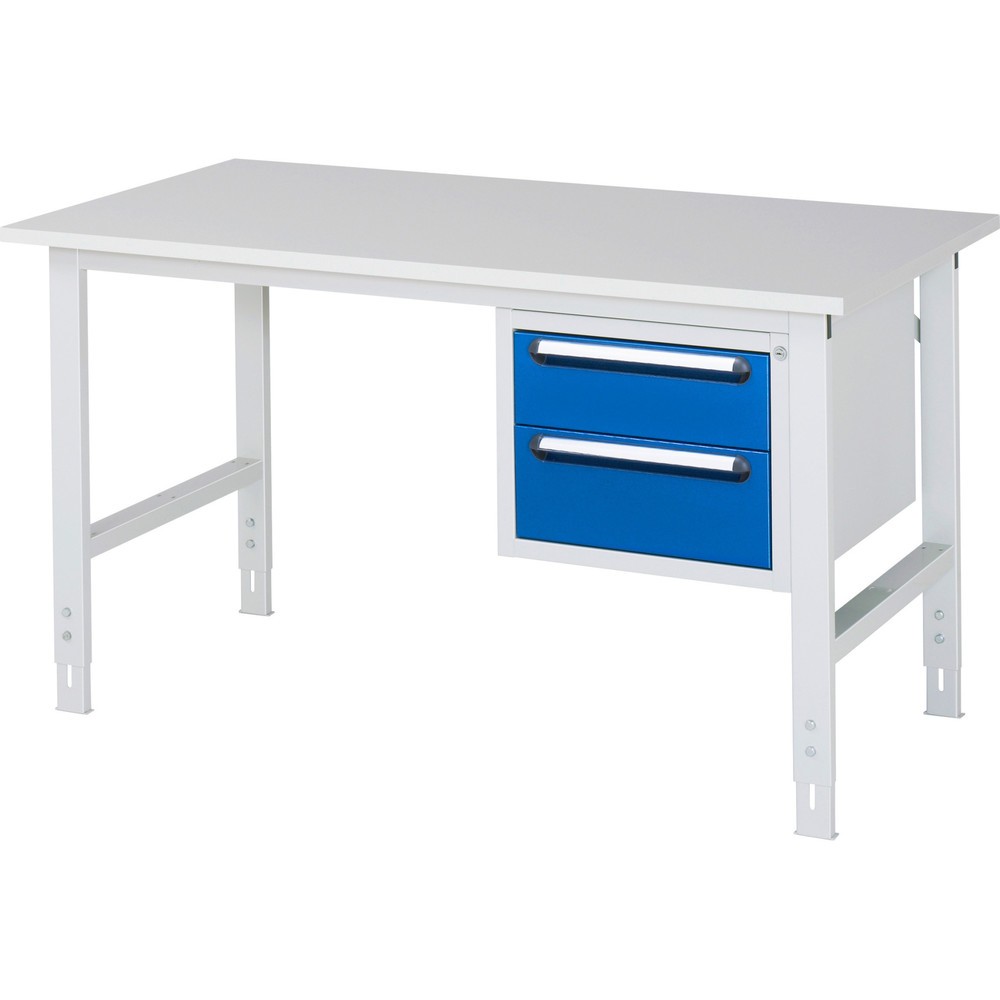 Product afbeelding: In hoogte verstelbare werktafel RAU serie TOM, hxbxd 760-1.080 x 1.500 x 800 mm, 2 lades, werkblad met melaminelaag