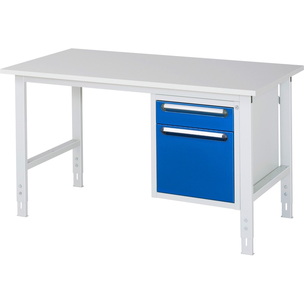 Product afbeelding: In hoogte verstelbare werktafel RAU serie TOM, hxbxd 760-1.080 x 1.500 x 800 mm, 2 lades, werkblad met melaminelaag