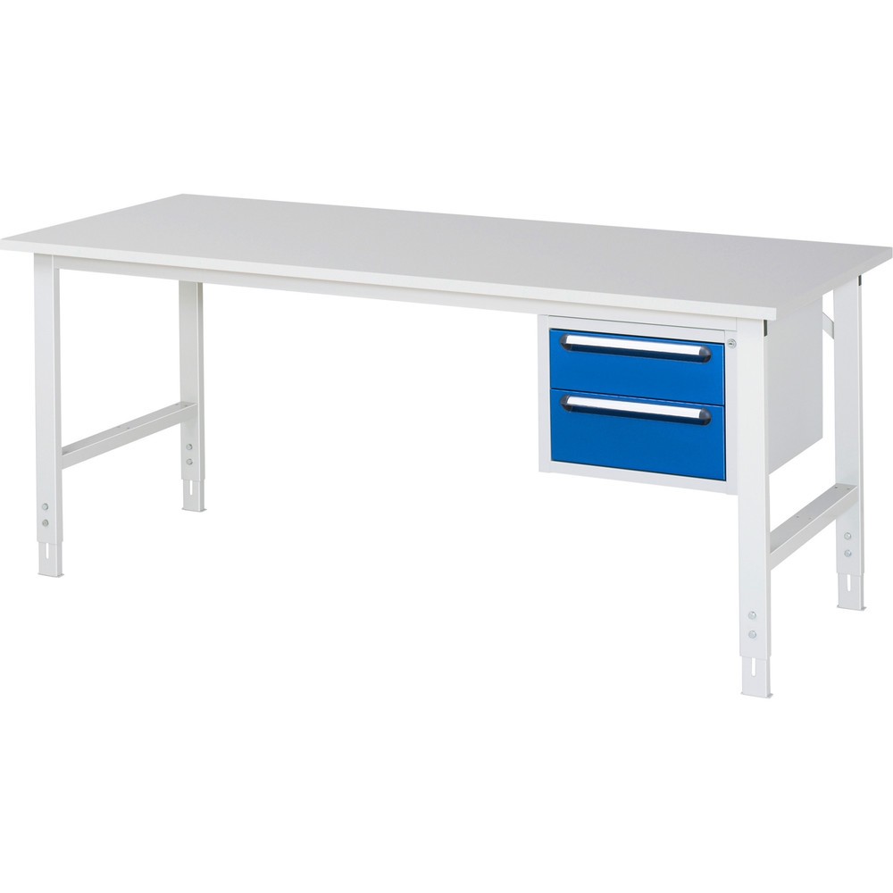 Product afbeelding: In hoogte verstelbare werktafel RAU serie TOM, hxbxd 760-1.080 x 2.500 x 800 mm, 2 lades, werkblad met melaminelaag