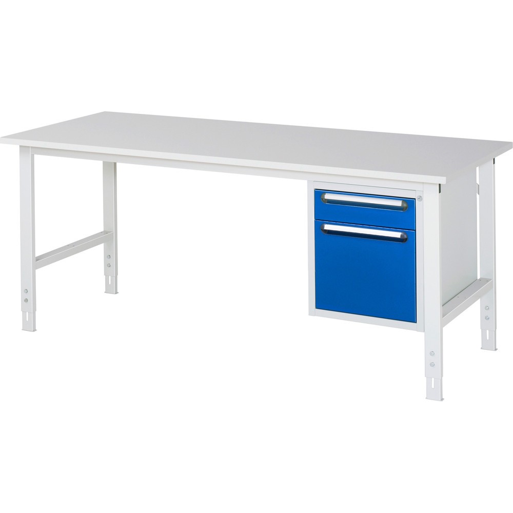 Product afbeelding: In hoogte verstelbare werktafel RAU serie TOM, hxbxd 760-1.080 x 2.500 x 800 mm, 2 lades, werkblad met melaminelaag