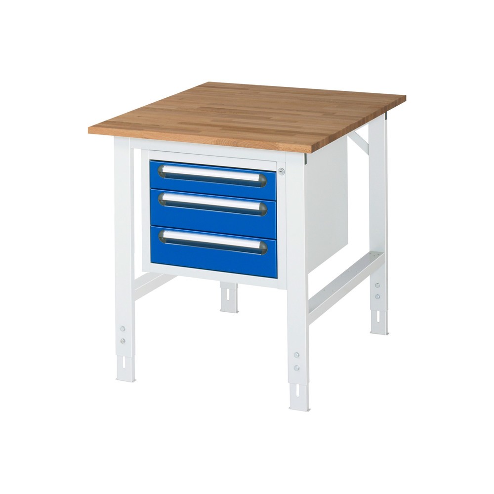Product afbeelding: In hoogte verstelbare werktafel RAU serie TOM, hxbxd 760-1.080 x 750 x 1.000 mm, 3 lades, massief beuken werkblad