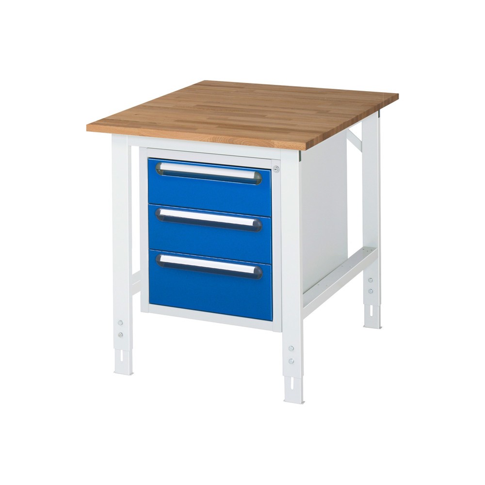 Product afbeelding: In hoogte verstelbare werktafel RAU serie TOM, hxbxd 760-1.080 x 750 x 1.000 mm, 3 lades, massief beuken werkblad