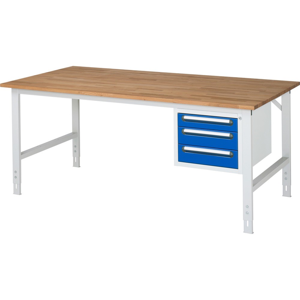 Product afbeelding: In hoogte verstelbare werktafel RAU serie TOM, hxbxd 760-1.080 x 2.500 x 1.000 mm, 3 lades, massief beuken werkblad
