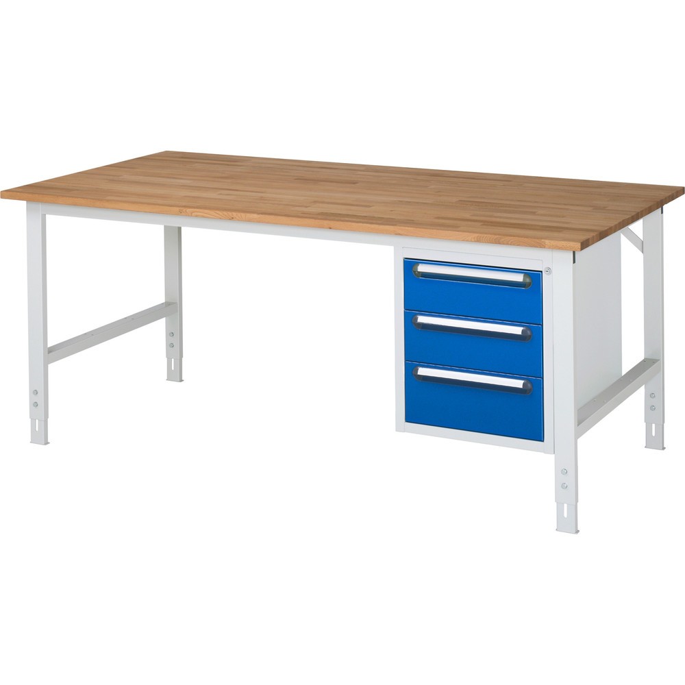 Product afbeelding: In hoogte verstelbare werktafel RAU serie TOM, hxbxd 760-1.080 x 2.500 x 1.000 mm, 3 lades, massief beuken werkblad