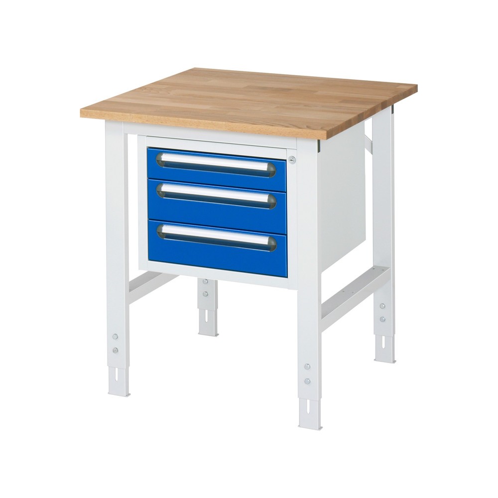 Product afbeelding: In hoogte verstelbare werktafel RAU serie TOM, hxbxd 760-1.080 x 750 x 800 mm, 3 lades, massief beuken werkblad