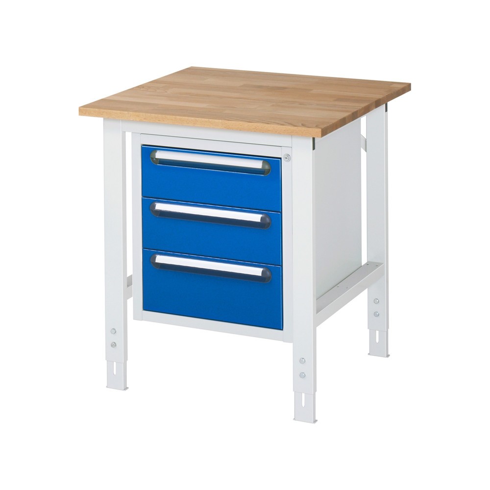 Product afbeelding: In hoogte verstelbare werktafel RAU serie TOM, hxbxd 760-1.080 x 750 x 800 mm, 3 lades, massief beuken werkblad