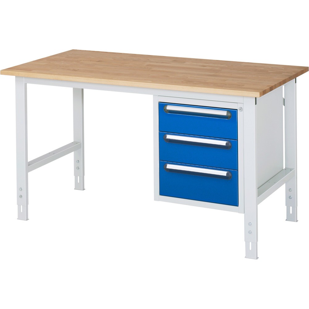 Product afbeelding: In hoogte verstelbare werktafel RAU serie TOM, hxbxd 760-1.080 x 1.500 x 800 mm, 3 lades, massief beuken werkblad