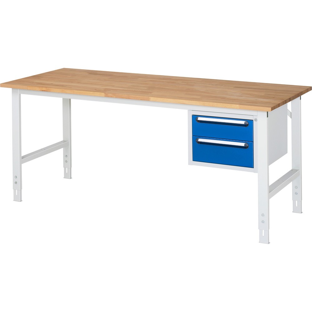 Product afbeelding: In hoogte verstelbare werktafel RAU serie TOM, hxbxd 760-1.080 x 2.500 x 800 mm, 3 lades, massief beuken werkblad