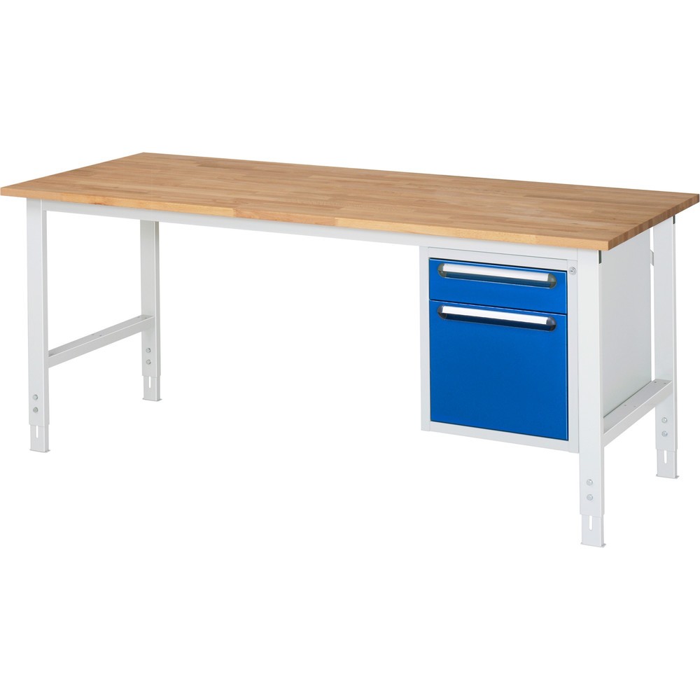 Product afbeelding: In hoogte verstelbare werktafel RAU serie TOM, hxbxd 760-1.080 x 2.500 x 800 mm, 3 lades, massief beuken werkblad