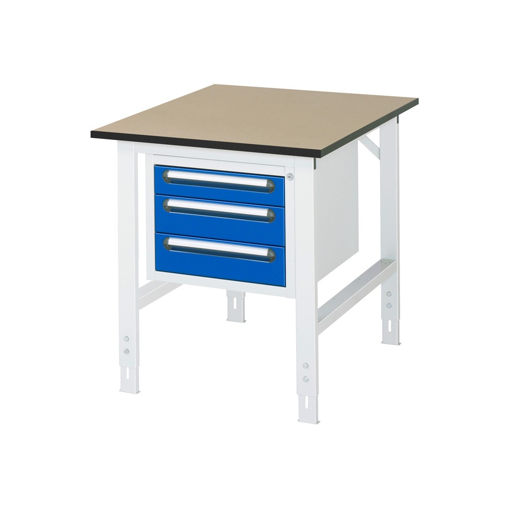 Product afbeelding: In hoogte verstelbare werktafel RAU serie TOM, hxbxd 760-1.080 x 750 x 1.000 mm, 3 lades, mdf werkblad
