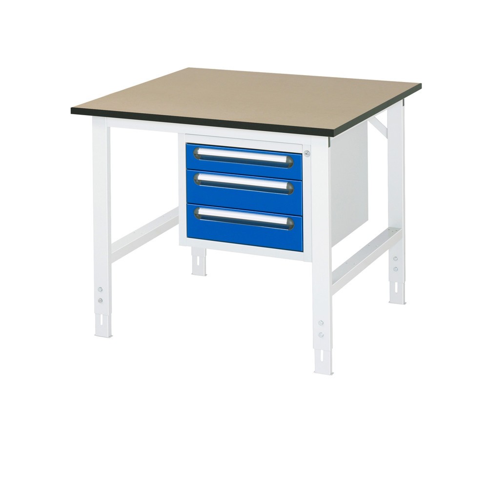 Product afbeelding: In hoogte verstelbare werktafel RAU serie TOM, hxbxd 760-1.080 x 1.000 x 1.000 mm, 3 lades, mdf werkblad