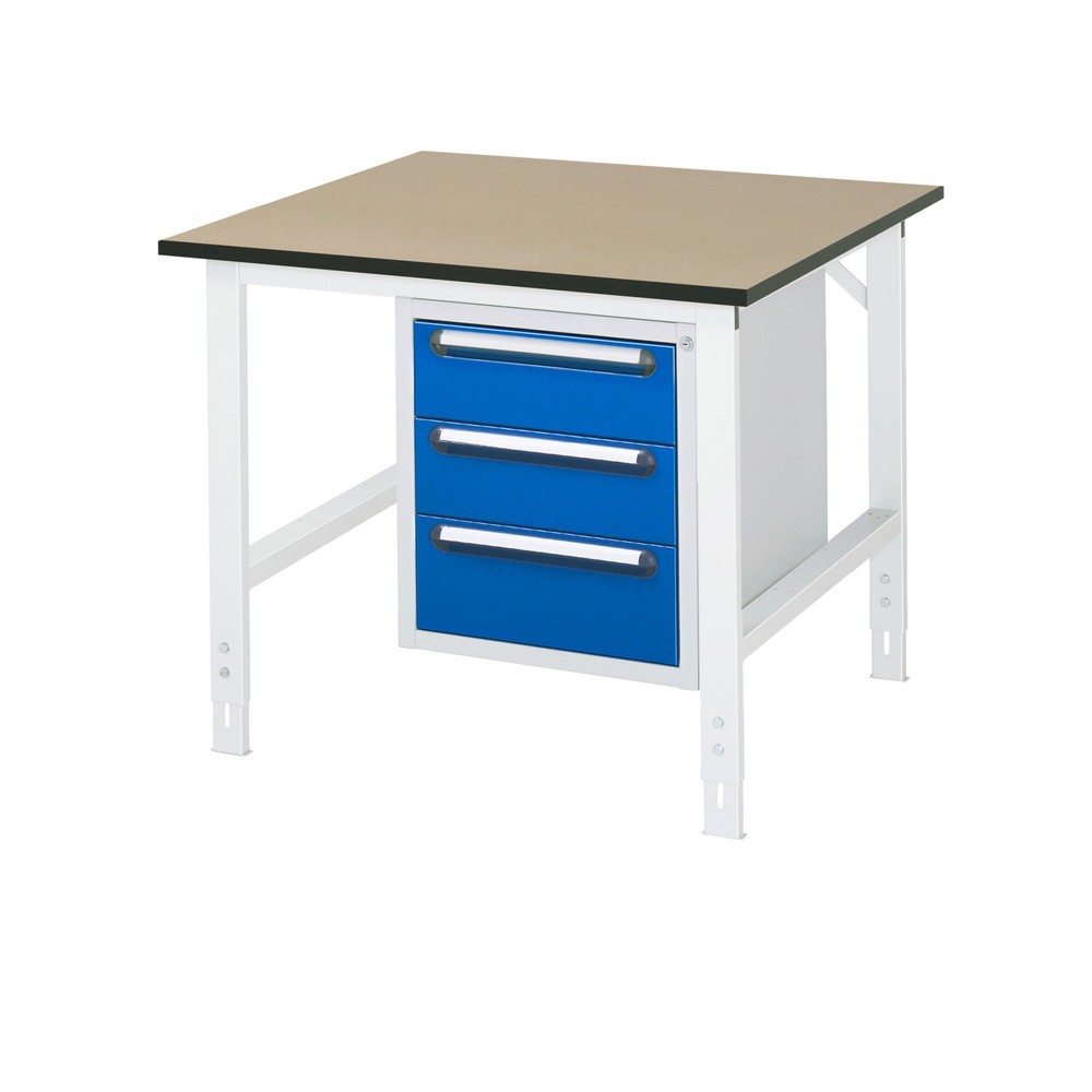 Product afbeelding: In hoogte verstelbare werktafel RAU serie TOM, hxbxd 760-1.080 x 1.000 x 1.000 mm, 3 lades, mdf werkblad