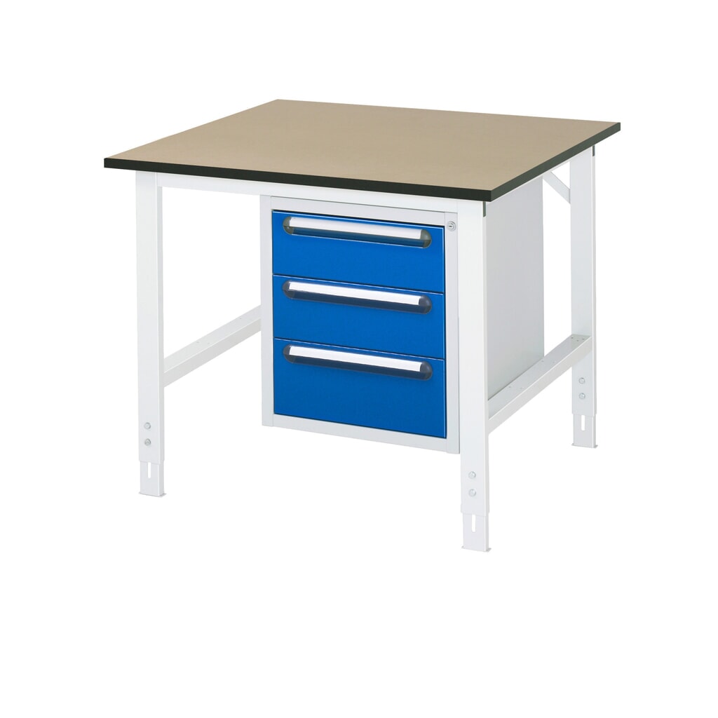 Product afbeelding: In hoogte verstelbare werktafel RAU serie TOM, hxbxd 760-1.080 x 1.000 x 1.000 mm, 3 lades, mdf werkblad