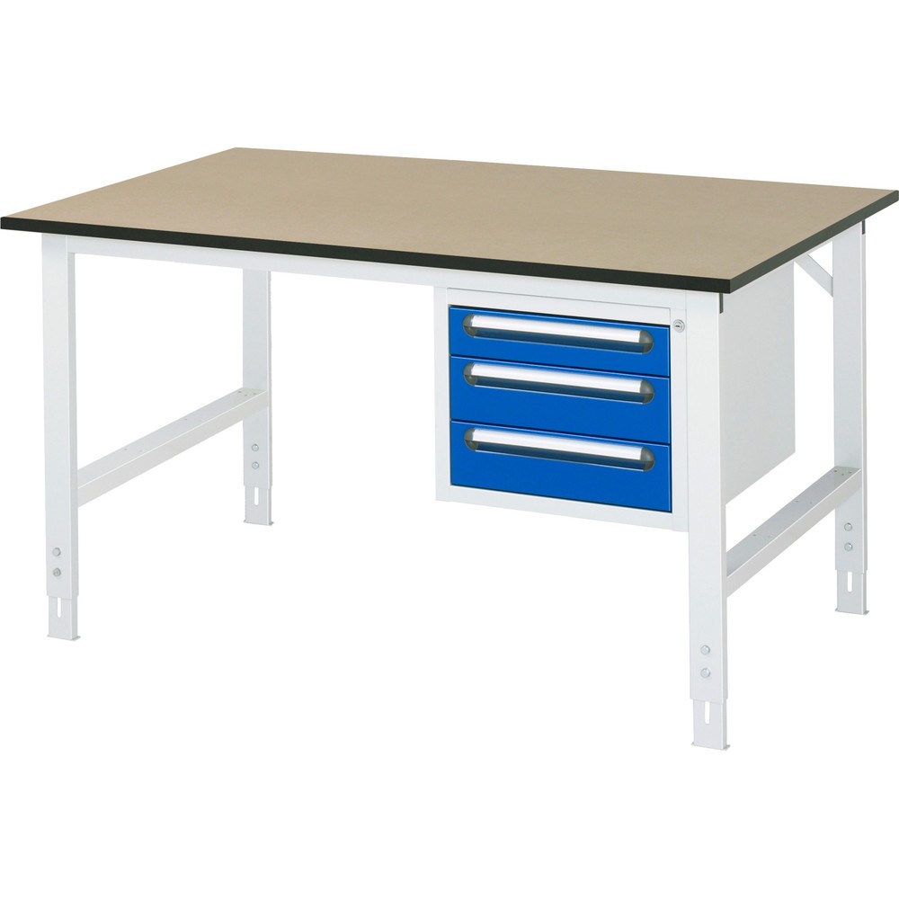 Product afbeelding: In hoogte verstelbare werktafel RAU serie TOM, hxbxd 760-1.080 x 1.500 x 1.000 mm, 3 lades, mdf werkblad