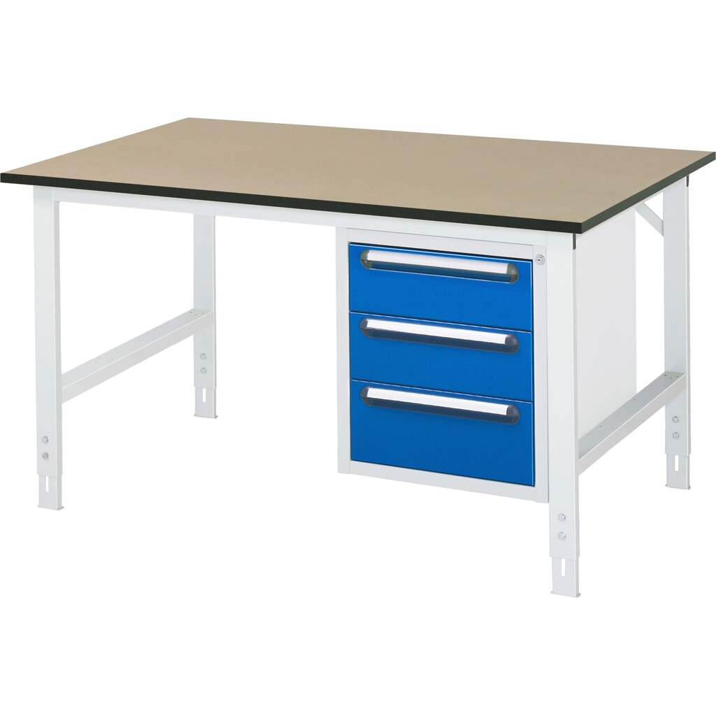Product afbeelding: In hoogte verstelbare werktafel RAU serie TOM, hxbxd 760-1.080 x 1.500 x 1.000 mm, 3 lades, mdf werkblad