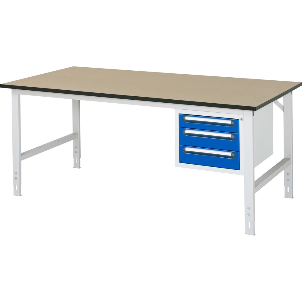 Product afbeelding: In hoogte verstelbare werktafel RAU serie TOM, hxbxd 760-1.080 x 2.500 x 1.000 mm, 3 lades, mdf werkblad