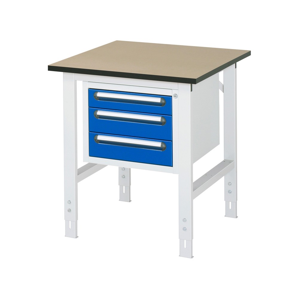 Product afbeelding: In hoogte verstelbare werktafel RAU serie TOM, hxbxd 760-1.080 x 750 x 800 mm, 3 lades, mdf werkblad