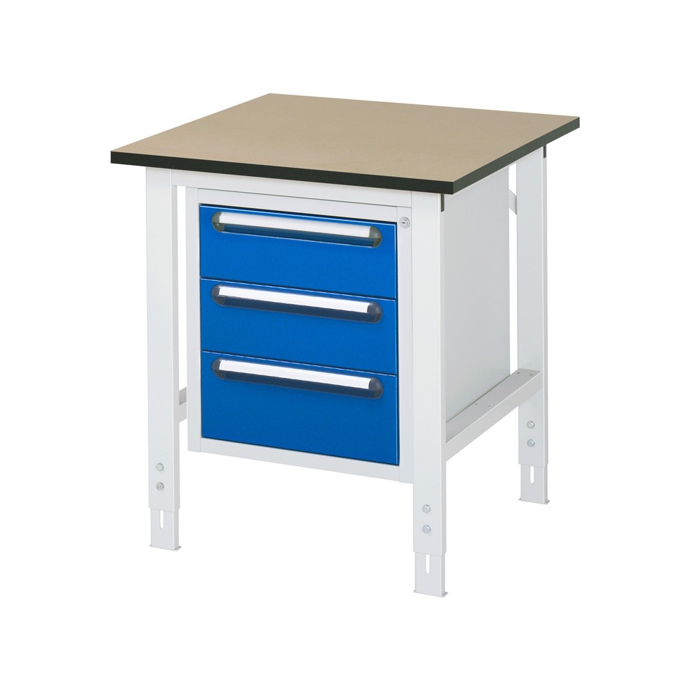 Product afbeelding: In hoogte verstelbare werktafel RAU serie TOM, hxbxd 760-1.080 x 750 x 800 mm, 3 lades, mdf werkblad