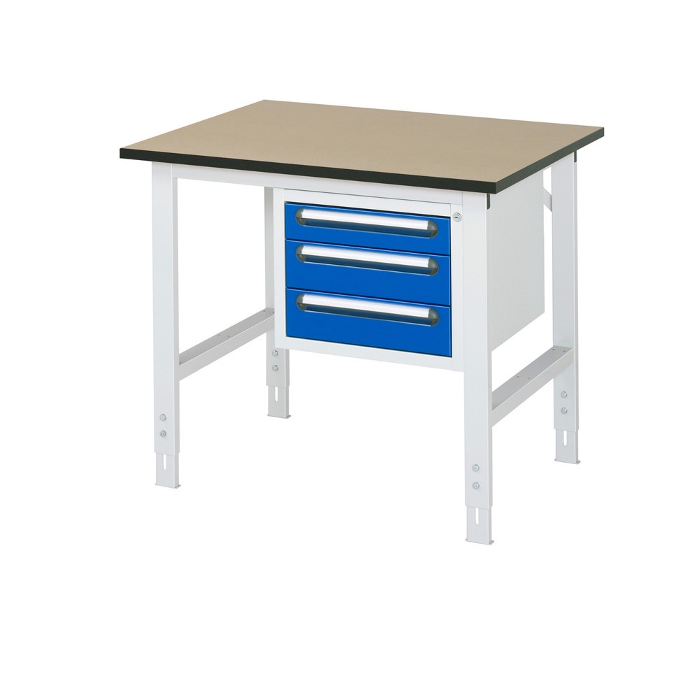 Product afbeelding: In hoogte verstelbare werktafel RAU serie TOM, hxbxd 760-1.080 x 1.000 x 800 mm, 3 lades, mdf werkblad