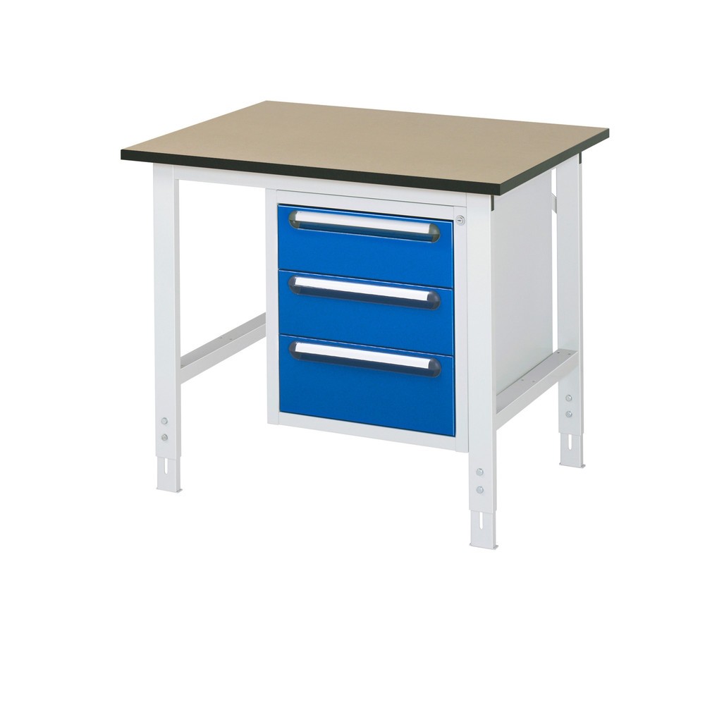 Product afbeelding: In hoogte verstelbare werktafel RAU serie TOM, hxbxd 760-1.080 x 1.000 x 800 mm, 3 lades, mdf werkblad