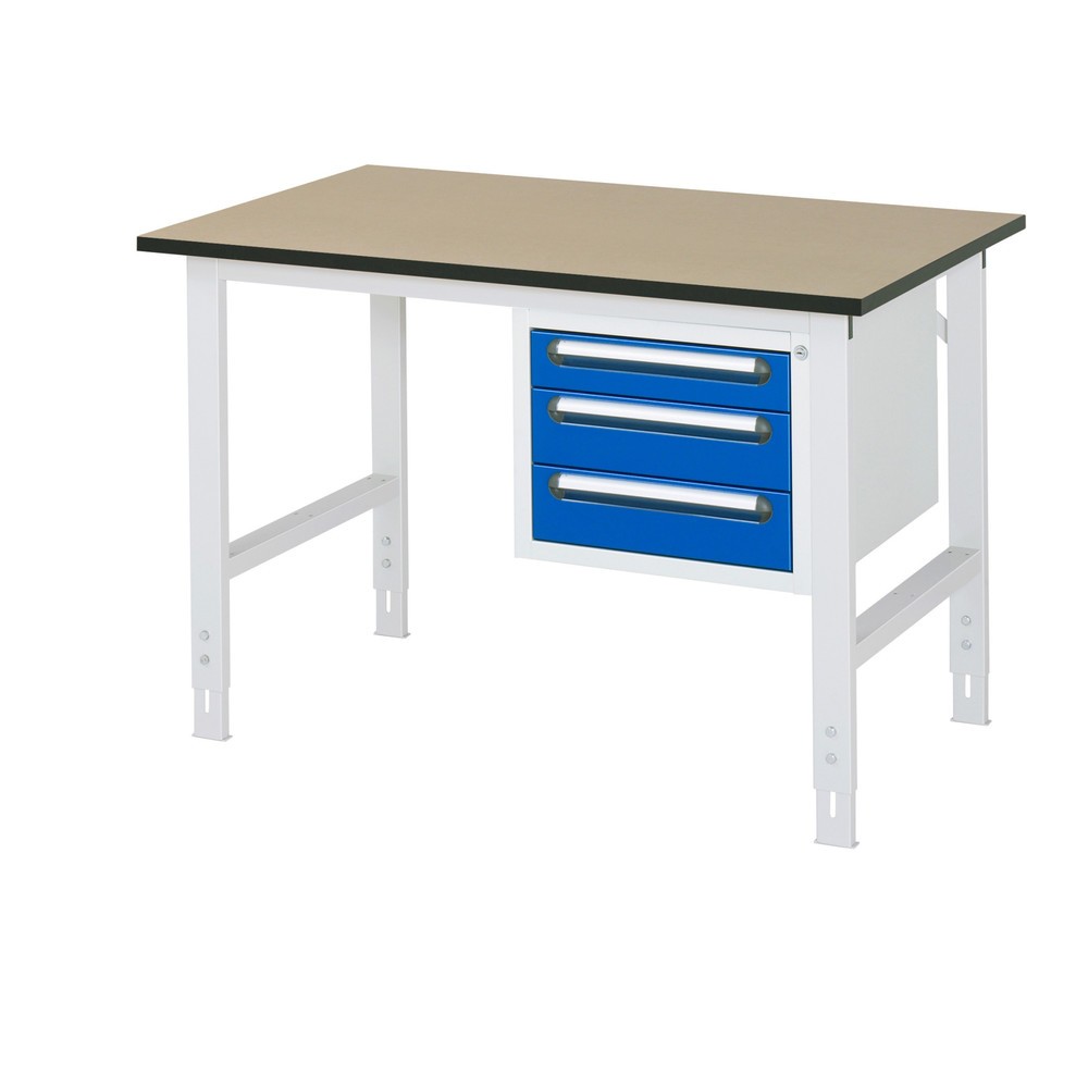 Product afbeelding: In hoogte verstelbare werktafel RAU serie TOM, hxbxd 760-1.080 x 1.250 x 800 mm, 3 lades, mdf werkblad