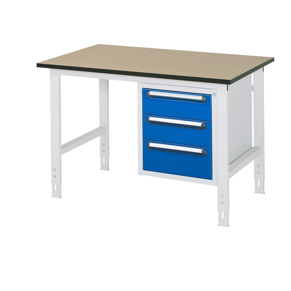 Product afbeelding: In hoogte verstelbare werktafel RAU serie TOM, hxbxd 760-1.080 x 1.250 x 800 mm, 3 lades, mdf werkblad