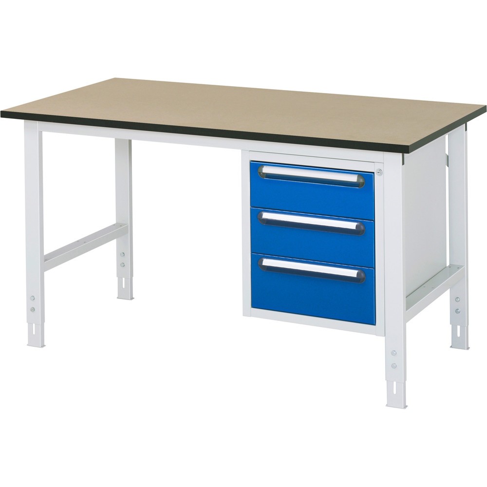 Product afbeelding: In hoogte verstelbare werktafel RAU serie TOM, hxbxd 760-1.080 x 1.500 x 800 mm, 3 lades, mdf werkblad