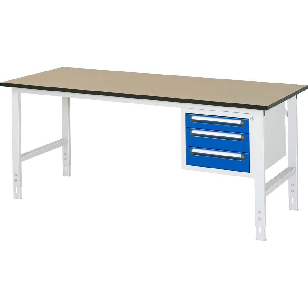 Product afbeelding: In hoogte verstelbare werktafel RAU serie TOM, hxbxd 760-1.080 x 2.500 x 800 mm, 3 lades, mdf werkblad