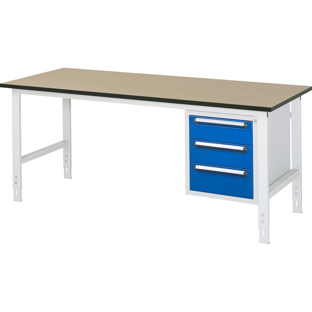 Product afbeelding: In hoogte verstelbare werktafel RAU serie TOM, hxbxd 760-1.080 x 2.500 x 800 mm, 3 lades, mdf werkblad