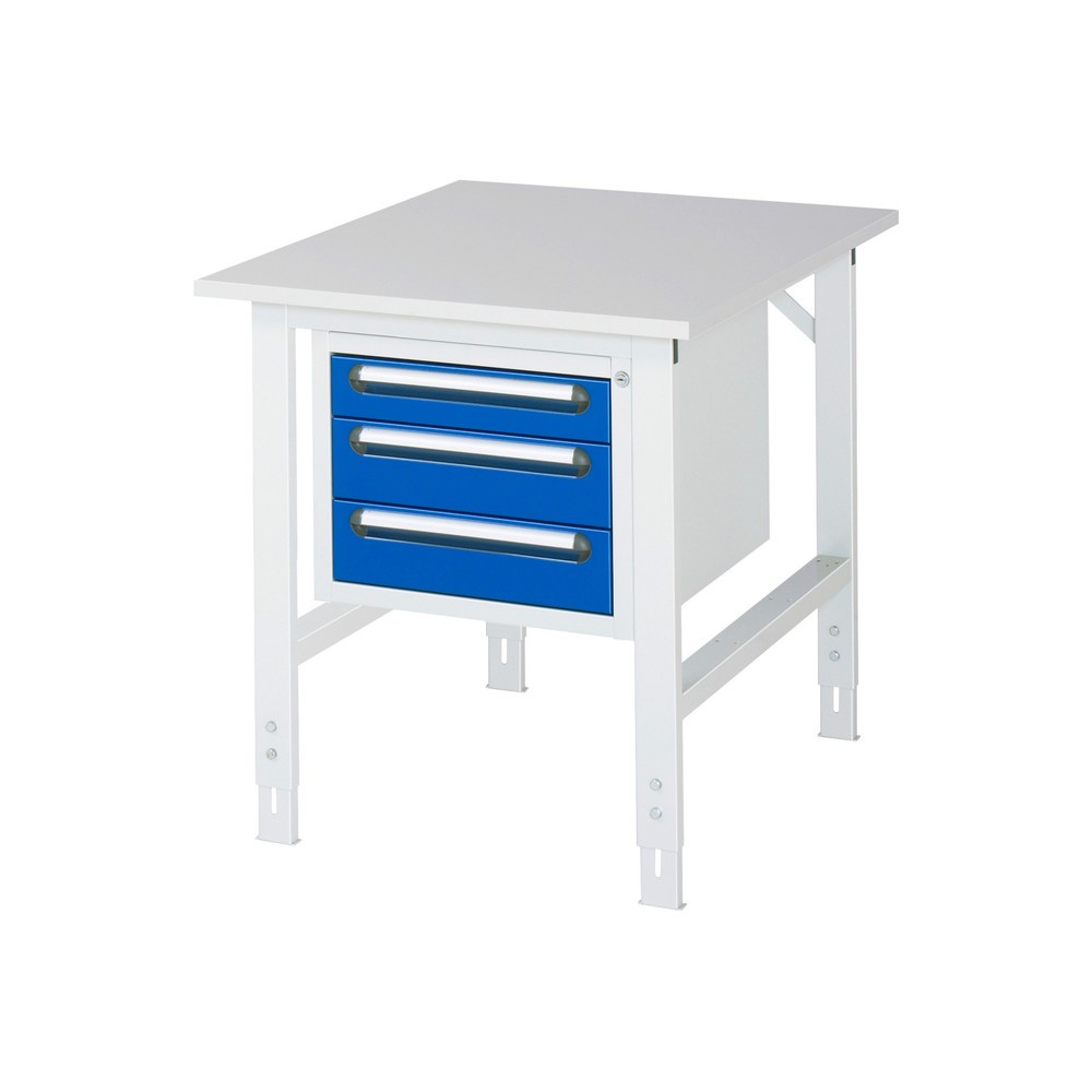 Product afbeelding: In hoogte verstelbare werktafel RAU serie TOM, hxbxd 760-1.080 x 750 x 1.000 mm, 3 lades, werkblad met melaminelaag
