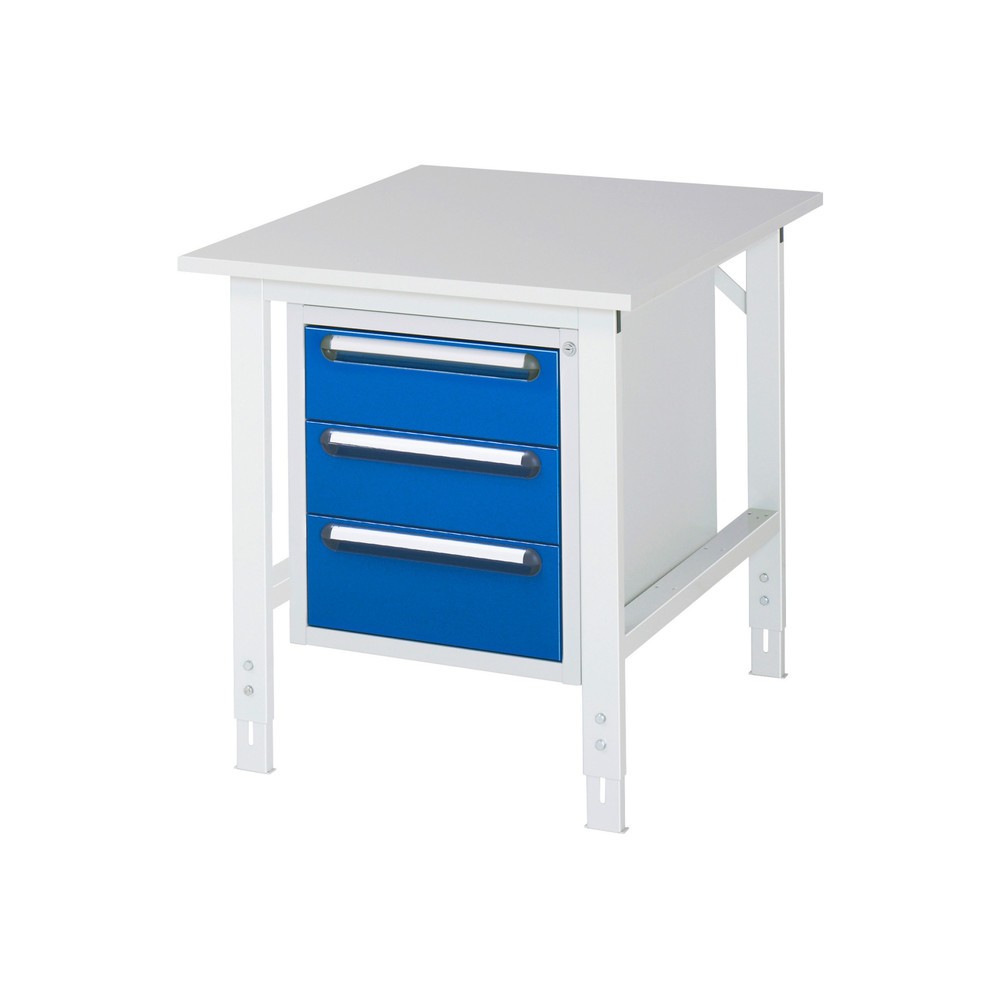 Product afbeelding: In hoogte verstelbare werktafel RAU serie TOM, hxbxd 760-1.080 x 750 x 1.000 mm, 3 lades, werkblad met melaminelaag