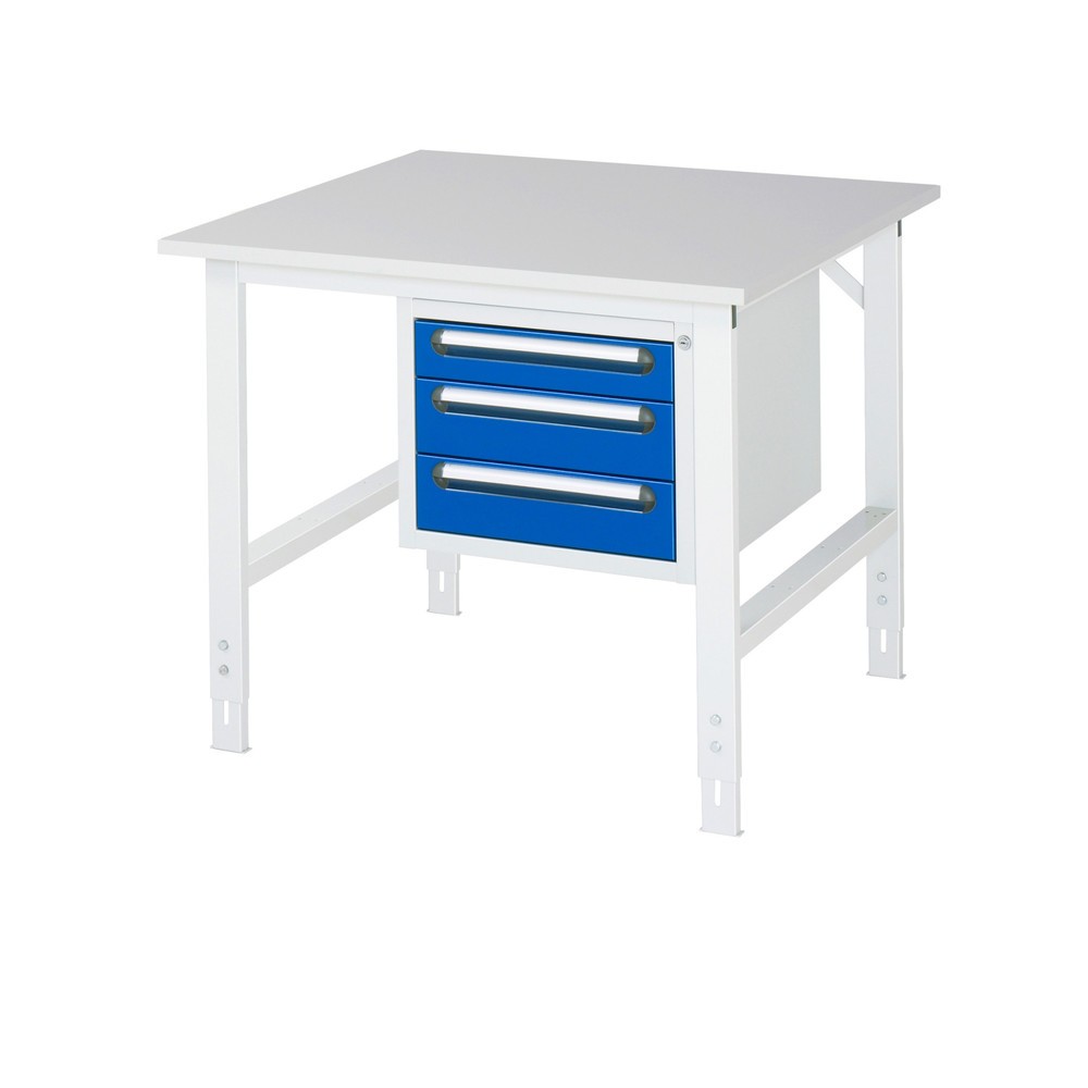 Product afbeelding: In hoogte verstelbare werktafel RAU serie TOM, hxbxd 760-1.080 x 1.000 x 1.000 mm, 3 lades, werkblad met melaminelaag