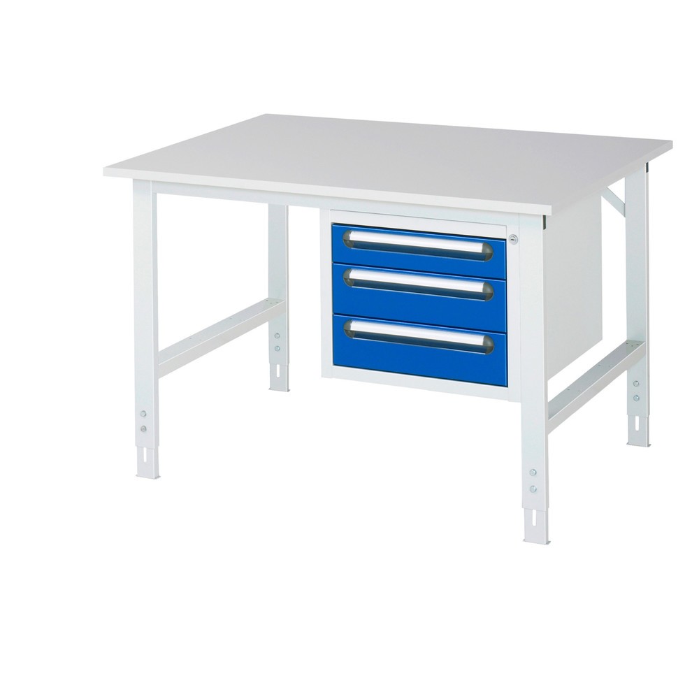 Product afbeelding: In hoogte verstelbare werktafel RAU serie TOM, hxbxd 760-1.080 x 1.250 x 1.000 mm, 3 lades, werkblad met melaminelaag