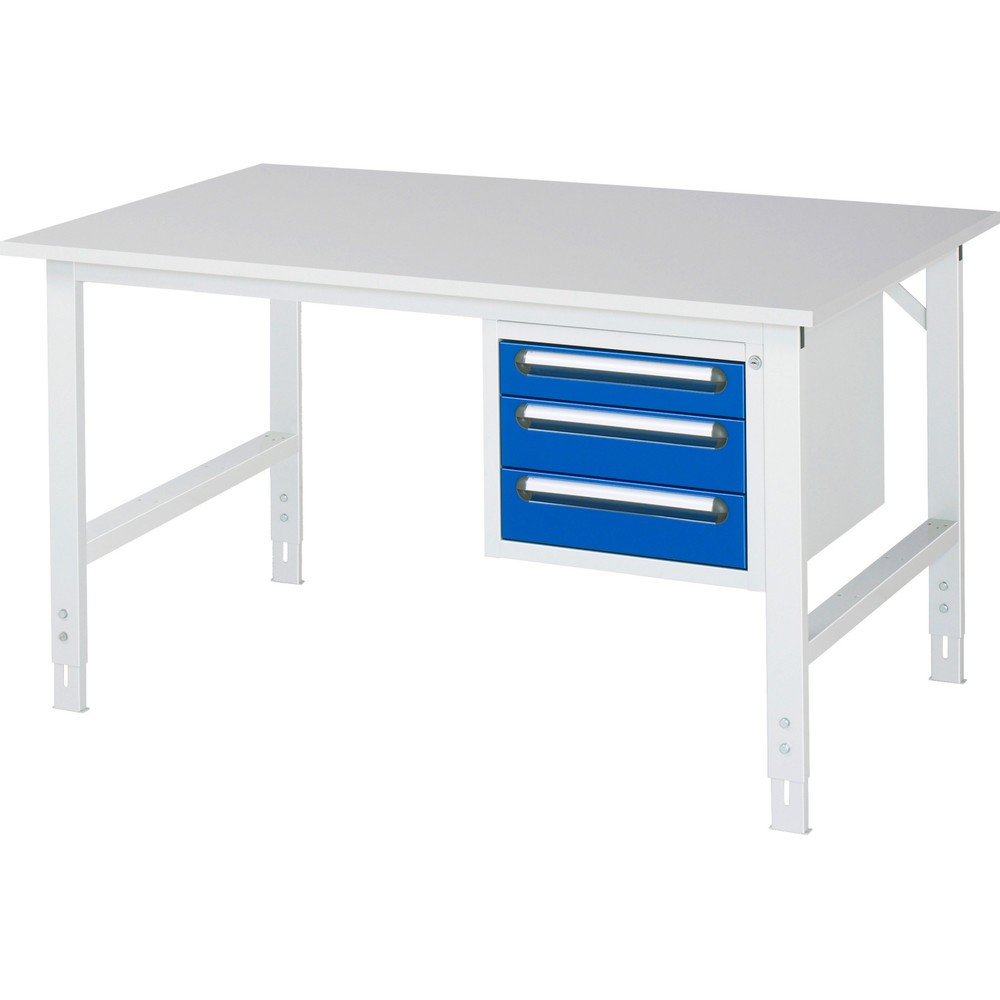 Product afbeelding: In hoogte verstelbare werktafel RAU serie TOM, hxbxd 760-1.080 x 1.500 x 1.000 mm, 3 lades, werkblad met melaminelaag