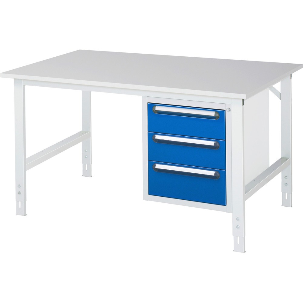 Product afbeelding: In hoogte verstelbare werktafel RAU serie TOM, hxbxd 760-1.080 x 1.500 x 1.000 mm, 3 lades, werkblad met melaminelaag