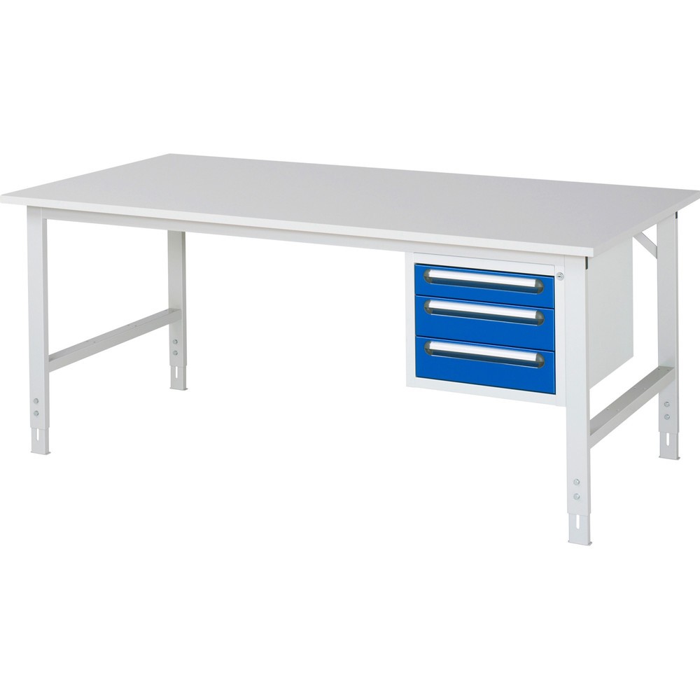 Product afbeelding: In hoogte verstelbare werktafel RAU serie TOM, hxbxd 760-1.080 x 2.500 x 1.000 mm, 3 lades, werkblad met melaminelaag