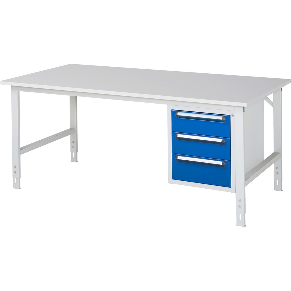 Product afbeelding: In hoogte verstelbare werktafel RAU serie TOM, hxbxd 760-1.080 x 2.500 x 1.000 mm, 3 lades, werkblad met melaminelaag