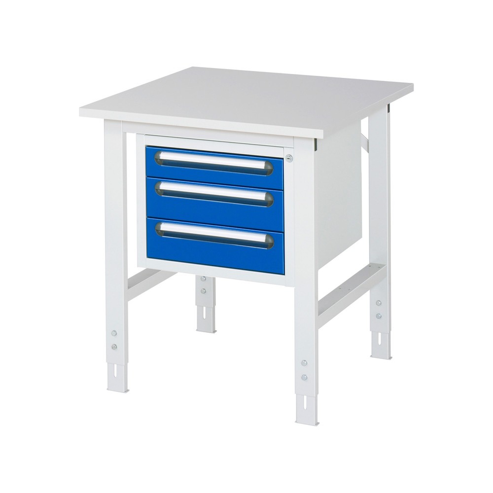 Product afbeelding: In hoogte verstelbare werktafel RAU serie TOM, hxbxd 760-1.080 x 750 x 800 mm, 3 lades, werkblad met melaminelaag