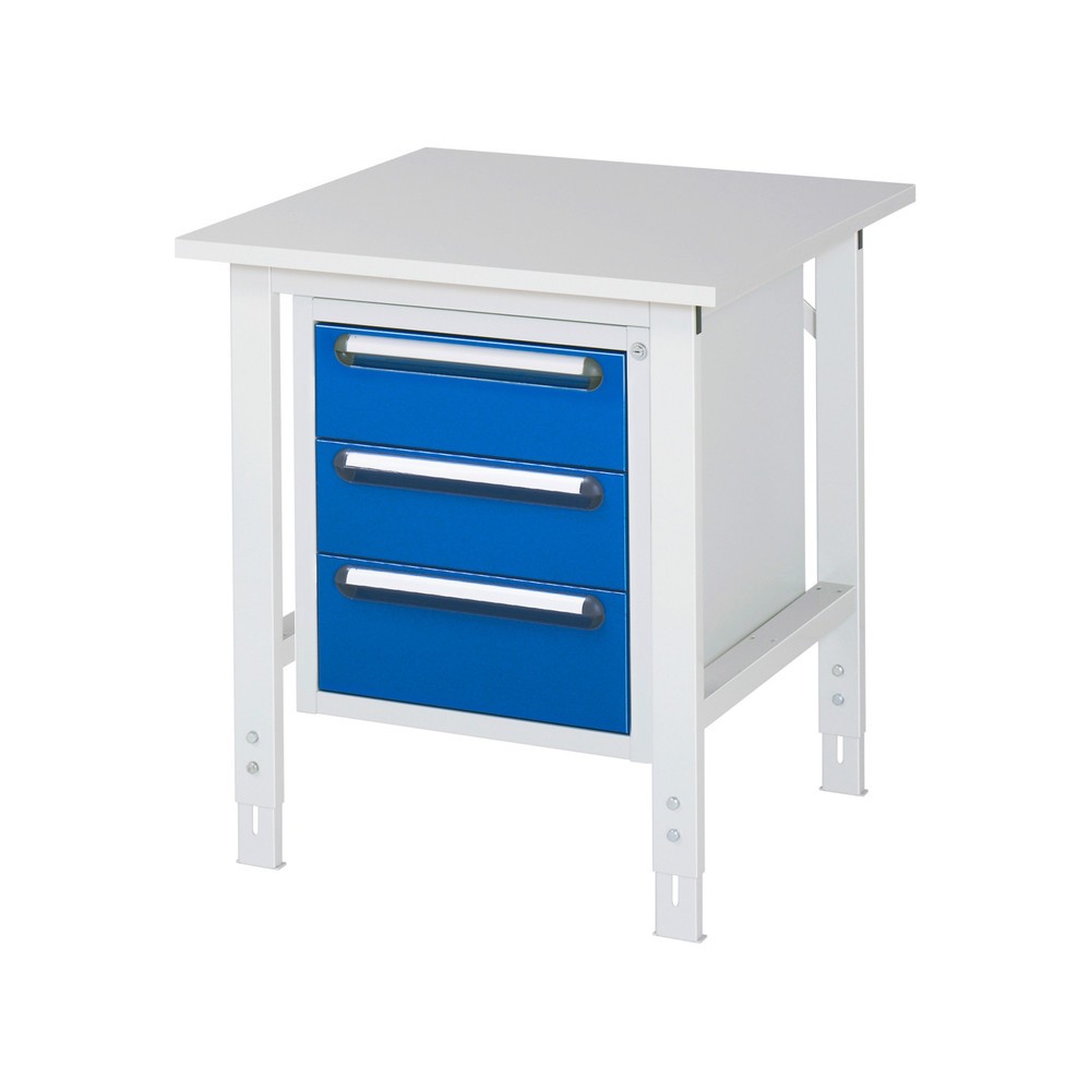 Product afbeelding: In hoogte verstelbare werktafel RAU serie TOM, hxbxd 760-1.080 x 750 x 800 mm, 3 lades, werkblad met melaminelaag
