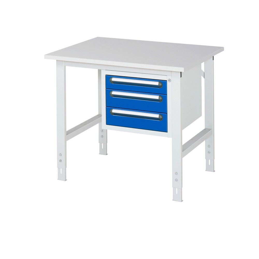 Product afbeelding: In hoogte verstelbare werktafel RAU serie TOM, hxbxd 760-1.080 x 1.000 x 800 mm, 3 lades, werkblad met melaminelaag
