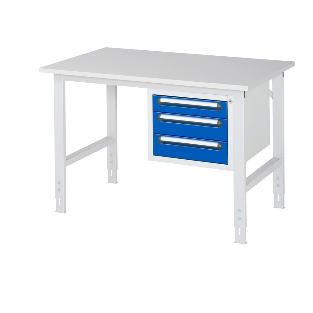 Product afbeelding: In hoogte verstelbare werktafel RAU serie TOM, hxbxd 760-1.080 x 1.250 x 800 mm, 3 lades, werkblad met melaminelaag