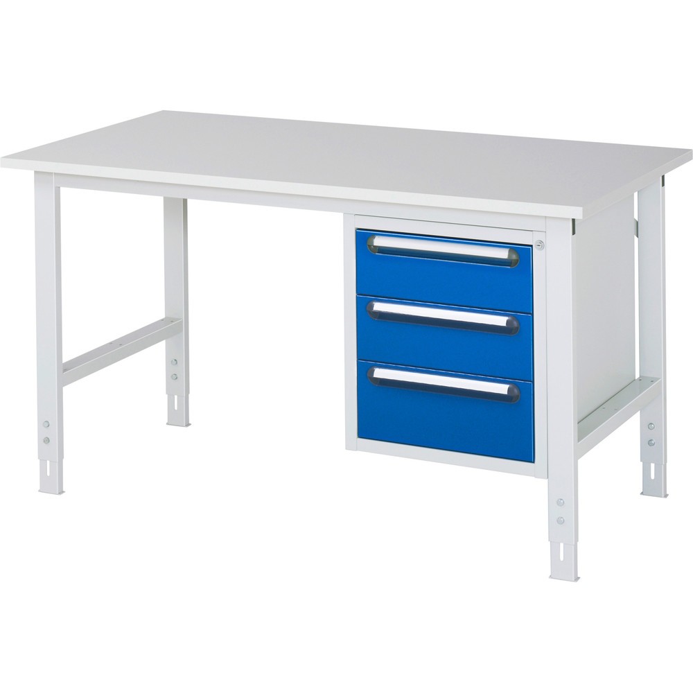 Product afbeelding: In hoogte verstelbare werktafel RAU serie TOM, hxbxd 760-1.080 x 1.500 x 800 mm, 3 lades, werkblad met melaminelaag